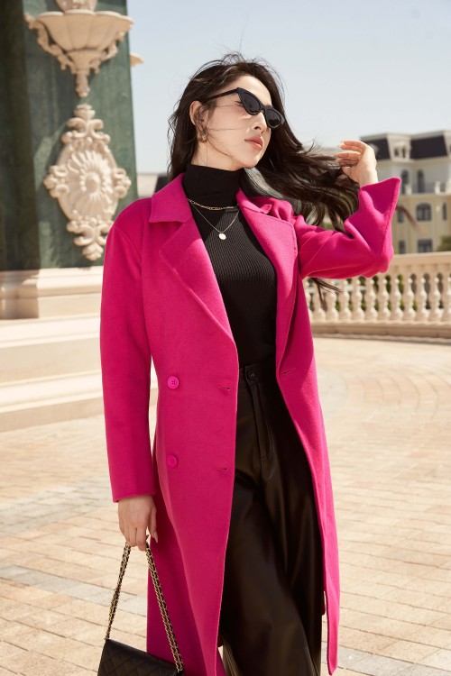 Sixdo Pink Double Breasted Long Coat